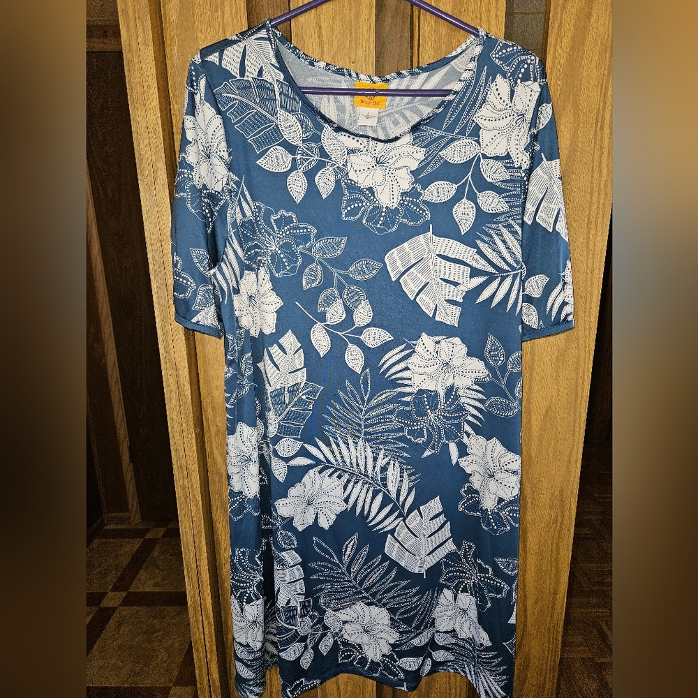 Ruby Rd. Sz L Blue Tropical Print A-Line Dress